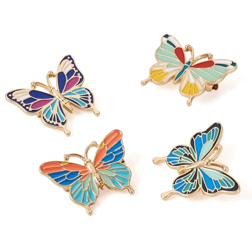 Image of Cheriswelry 4Pcs Butterfly Enamel Pins for Backpack Enamel Lapel Pins Bulk 28.5x34mm for Summer Decoration Jacket Hat Clothes Bags Shoes Accessories