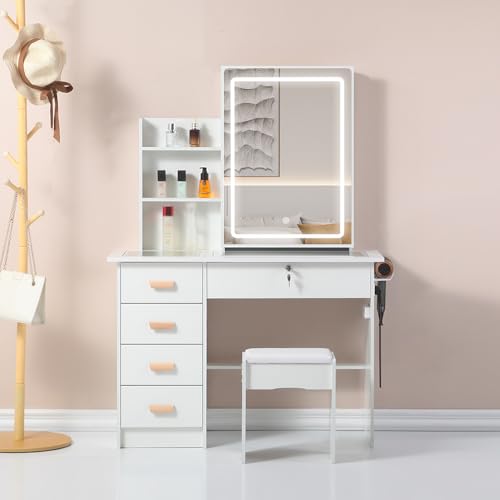 GYYBED Smart Mirror Dressing Table with Storage Drawers, Cabinet &