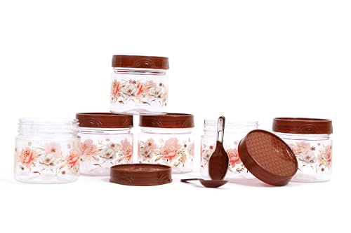 Image of 250 ml Set of 6 -Plastic Airtight Small Storage Container Boxes and Jar Kitchen Set - BPA-Free, Stackable Pantry Organizers for Kitchen Storage, Spices, Dry Fruits, Pulses (Brown)