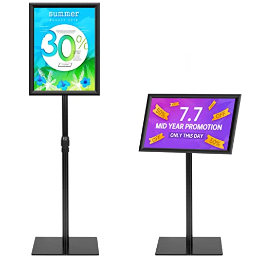 Nicqliear Adjustable Sign Stand Holder, 8.5 X 11 Inch Poster Stand With Extra Heavy Duty Square Metal Base, Vertical Or Horizontal Outdoor Floor Standing Indoor Display Holder For Restaurant, Black #TOP26