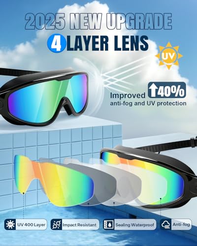 Image of Swim Goggles 2 Pack, Wide View Anti Fog&UV Swimming Goggles for Audlt, No Leak Pool Beach Essentials for Men Women
