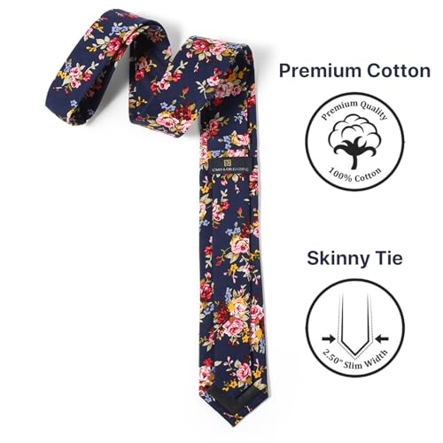 Image of Parquet Mens Floral Tie | Cotton Printed Skinny Necktie for Wedding | Spring & Summer