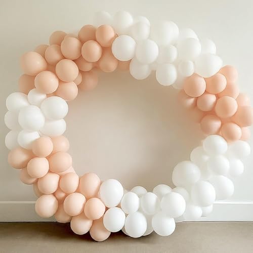 Image of Regular Balloon Combo For Decoration with Glue Dots & Balloon Arch Strip - Party Decor Set For Easy Party Setup (PEACH WHITE, 50)