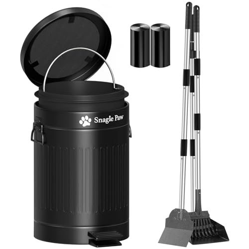 Dog Pooper Scooper for Large/Small Dogs,Snagle Paw 12L Metal Dog Poop Trash Can Outside with Odor Control Lid, 38.2" Long Handle Pooper Scooper Set wi