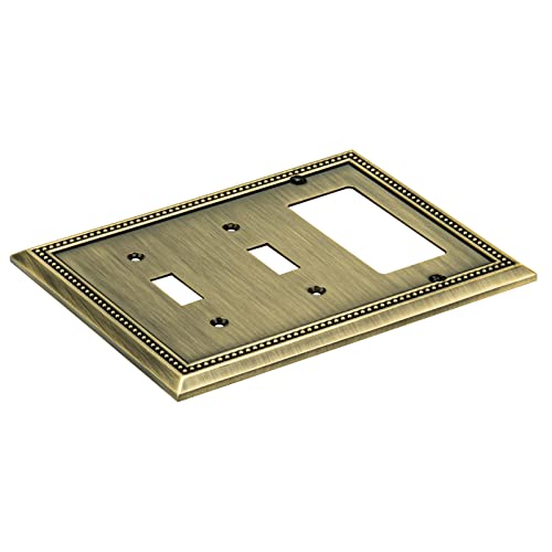 Image of Henne Bery Sunken Pearls Heavy Duty Decorative Wall Plate Switch Plate Outlet Cover (Double Toggle /Single Decorator, Antique Brass)