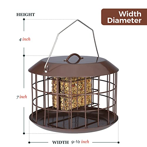 Kingsyard Squirrel Proof Suet Feeder, Cage Bird Feeders For Outdoors Hanging, All Metal, Double Suet Cake Capacity, Tray & Weatherproof, Brown #TOP3
