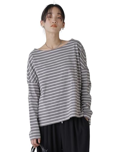 [ナノ・ユニバース] WEB限定/ボーダーワイドドロップトップス F グレージュ