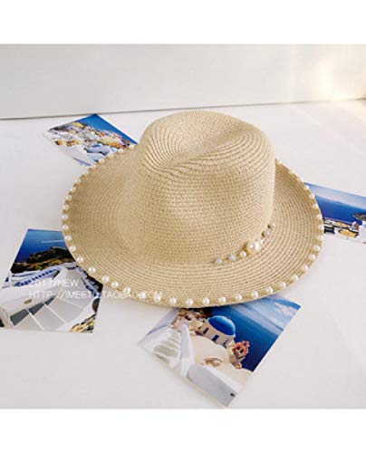 Chapeau de paille jazz anti-UV à grand bord et perles pour femme
