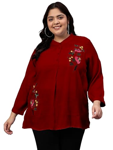 Image of Indietoga Women's Plus Size Cotton Embroidered Longline Tunic Tops (2XL to 7XL)
