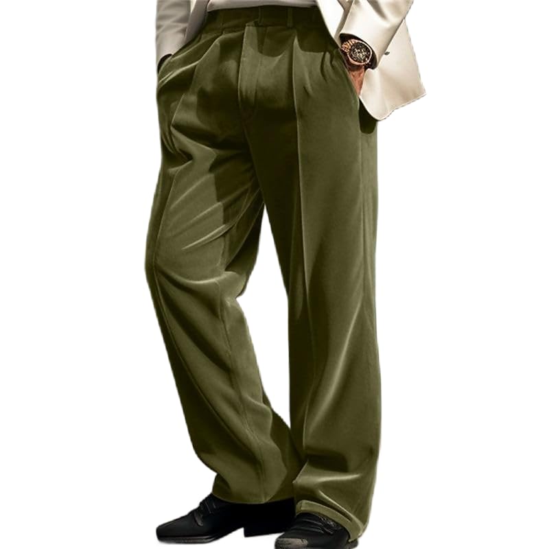 VENNYNG Men's Velvet Dress Pants Casual Trousers Front Pocket Straight Wide Leg Business Daily Wear2