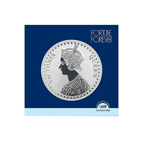 Image of FORTUNE FOREVER Pure Silver Queen Victoria BIS Hallmarked Round Coin Chandi Sikka with Blister Card Perfect for Gifting Investment Diwali Dhanteras (999 Purity)