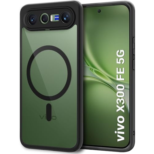 Image of TheGiftKart Hybrid Shockproof Back Cover Case for Vivo X300 FE 5G Compatible with MagSafe | Camera Protection Module | HHard Back Cover Case (PC & TPU, Transparent Clear Back, Black Sides)