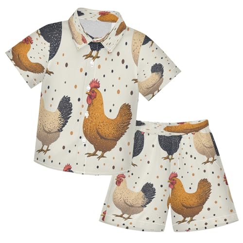 Boccsty Chickens Polka Dots Boy Summer Shorts Sets Hawaiian Toddler Boys T-Shirt & Pants 2 Pcs 3T