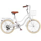ファミリーサイクル、通勤自転車、シティー自転車、ダブルビームフレーム、リアラック付き、快適なペダルバイク、調節可能なサドルハンドルバー、大人も子供も使えます、誕生日、入学、バレンタインデー、子供の日のプレゼント (ホワイト,24インチ)