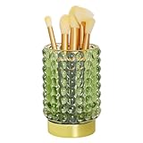 Fvstar Glass Makeup Brush Holder,Green Makeup Brushes Organizer for Vanity,Gold Toothbrush Holder,Bathroom Cosmetics Storage Organizer for Paint Brushes,Eyebrow Pencil,Hair Brush
