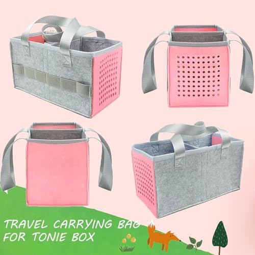 Image of Carrying Case for Toniebox Audio Player Starter Set,Travel Felt Cloth Musical Toy Folding Hand Bag for Tonie Starter Set and Tonies Figures (Pink)