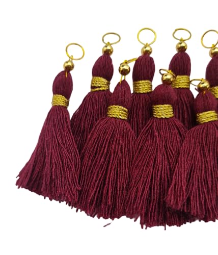 Image of Zippy Flora Micro 1.5 inch Length Cotton Handmade Tassels for Saree /Blouse /Dupatta /DIY /Decor (Pack of 12) (Burgundy)