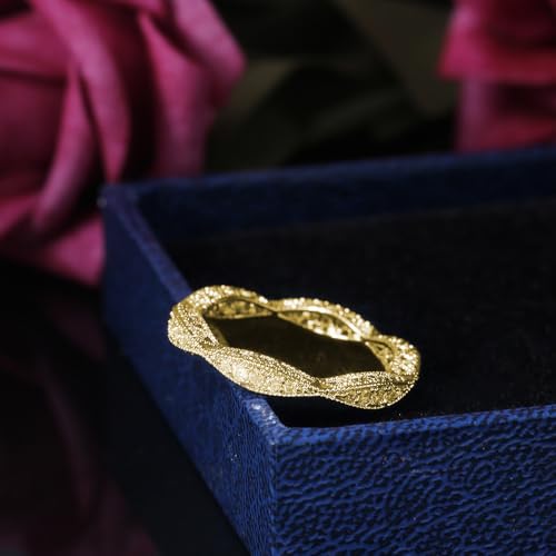 14K Gold Plated Moissanite Wedding Band Stackable Eternity Rings for Women's,925 Sterling Silver Plated Round Milgrain Cubic Zirconia Wedding Twisted Rope Ring for Her Size (7# Gold)4