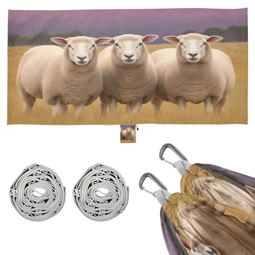 SDMKA Cute Sheeps Camping Hammock, 330 lbs with 2 Tree Straps, Carry Bag, Single Portable Hammock for Outdoor/Indoor, Hiking, Beach, Backpacking, Travel