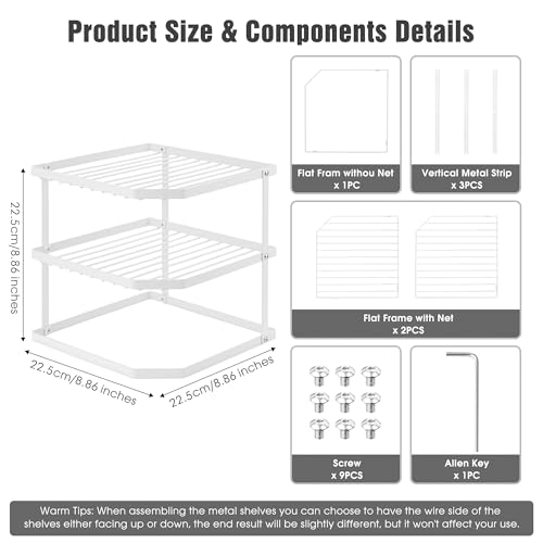 QIWODE Estante de platos para armario, estante de esquina de cocina de 3 niveles, organizador de estante de almacenamiento y organización de armario de cocina, color blanco - imagen 2
