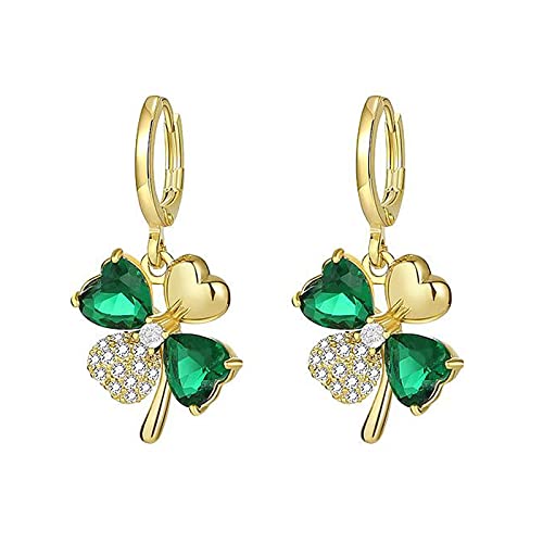 St.Patrick's Day Earrings Shamrock Hoop Earrings Four Leaf Clover Earrings St Patricks Huggie Hoop Earrings Green Leaf Earrings Gold Hoops Earrings St Patricks Day Jewelry Gifts for Women (Green)