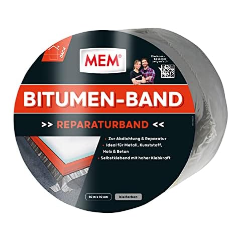 MEM Bitumen-Band, Selbstklebendes Dichtungsband, UV-beständige Schutzfolie, Stärke: 1,5 mm, Maße: 10 cm x 10 m, Farbe: Blei Cover