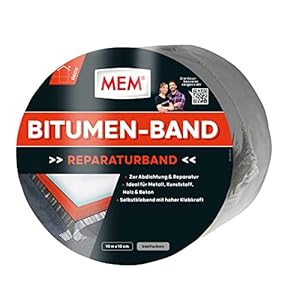 MEM Bitumen-Band, Selbstklebendes Dichtungsband, UV-beständige Schutzfolie, Stärke: 1,5 mm, Maße: 10 cm x 10 m, Farbe: Blei