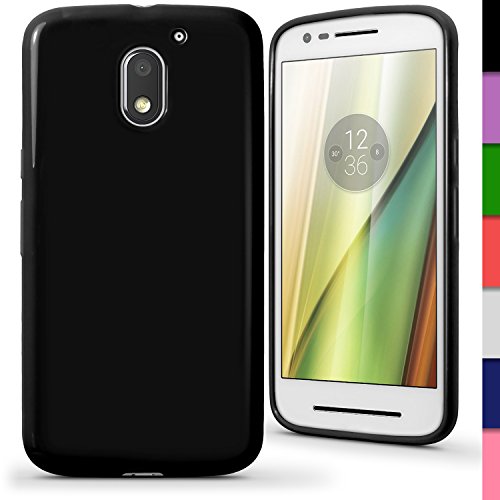 iGadgitz U5519 Sólido Negro Lustroso Funda Carcasa Gel TPU Compatible con Motorola Moto E 3 ª Generación 2016 (E3) Case Cover + Protector Pantalla