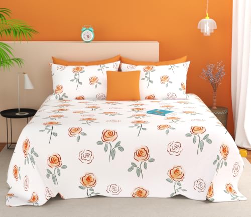 Image of SANMARINO 210TC Cotton King Size Bedsheet with 2 Pillow Covers | Premium Floral Print Design Flatsheet |Ultra Soft Breathable Skin Friendly Bedding Set for All Season Use 90 x 100 Inch,Peach Blossom