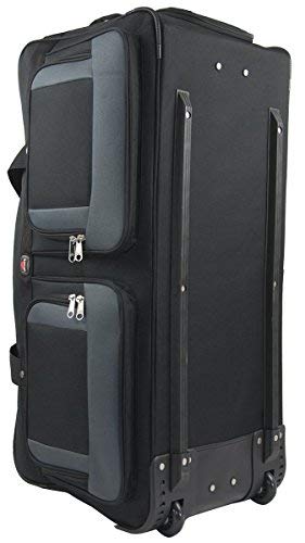 Amaro Standard Large Rolling Duffle Bag, Wheeled Travel Camping Bag, Black/Grey, 33 inch