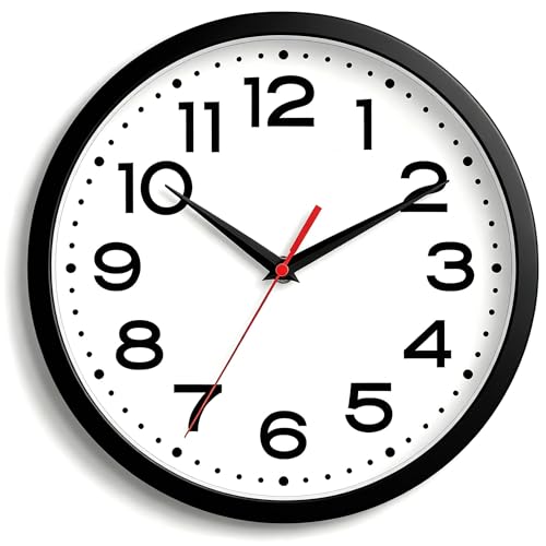Image of Roymnie 12 Inch Wall Clock, Battery Operated Silent Non Ticking Black | analog wall clock; bold numerals for easy reading; silent non-ticking; 1 AA battery (not included); for classroom