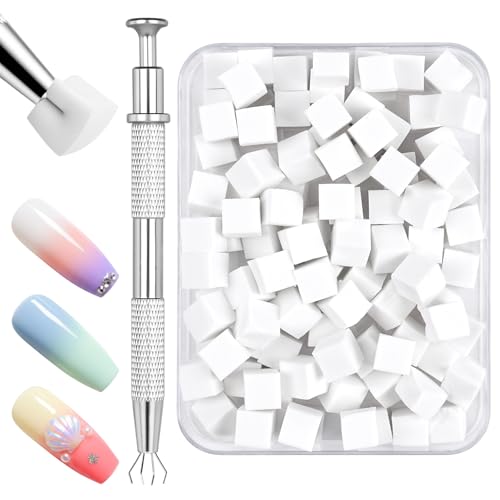 AOOSA 200 Pzs Esponja Manicura Gradiente Para Uñas con 1 Pinza de Metal, Accesorios Decoración de Uñas para Crea Varios Diseños Uñas con Degradado y Arte Diseño Manicura DIY