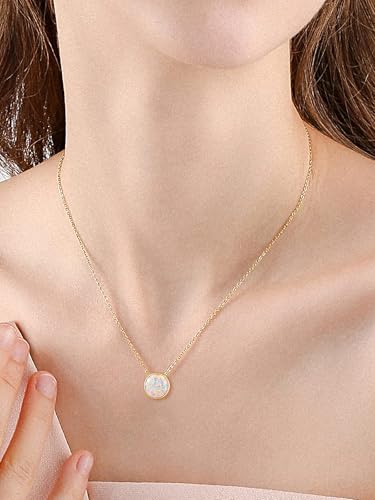 TANGPOET Dainty 8mm Opal Necklace for Women 925 Sterling Silver Circle Pendant Necklace Lab Created Opal Jewelry Gift for Birthday with 18"+2" Chain2