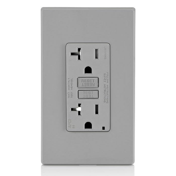 Image of Leviton AFCI Outlet, 20 Amp, Self Test, Tamper-Resistant with LED Indicator Light, Protection from Electrical Fires, AFTR2-GY, Gray
