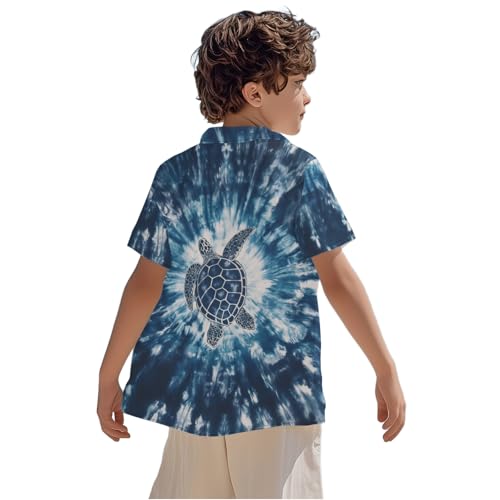 Image of Kids Tie-dye Hawaiian Shirt 80s Button Down Retro Short Sleeve Casual Beach Tropical Funny Party Outfits for Boys