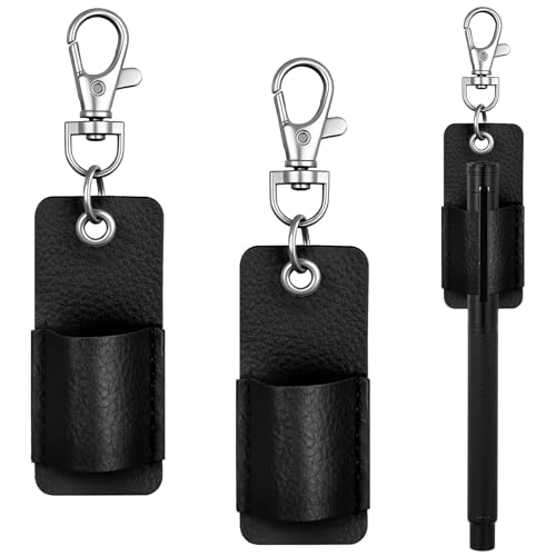 2 PCS Lanyard Pen Holder, Black Leather Pen Holder for Lanyard, Anti-Lost Pencil Clip for Badge Reel