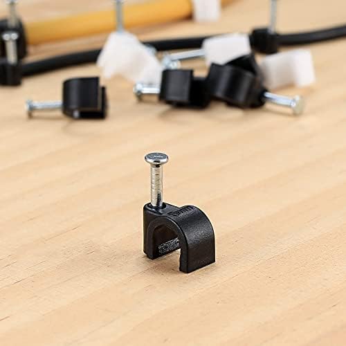 390 Pcs Round Cable Clips Assortment, Electrical Wire Cord Clamps Tracks Pins with Fixing Nails, Steel Nail Cable Tidy Clips with Portable PP Box - Black, White, 4mm/5mm/6mm/8mm/10mm/12mm