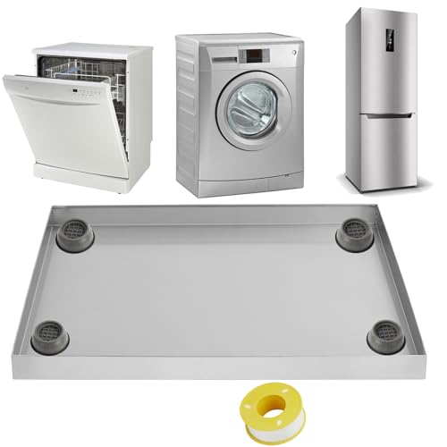Image of GarveeTech 28 in x 30 in Washing Machine Pan for Washer Dryer and Small Appliances, Large Size Washing Machine Tray with 4 Pcs Anti-Vibration Feet, 304 Stainless Steel, No Hole Desgin