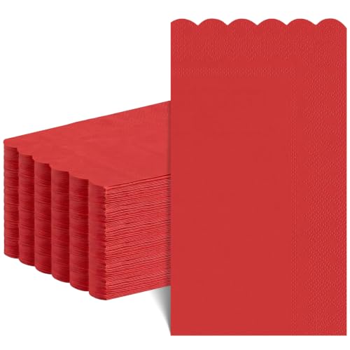 NatNarr 60 Pcs Red Paper Napkins, 2 Ply Scalloped Napkins