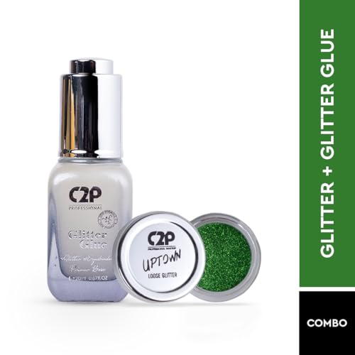 Image of C2P Pro Sparkle Duo Glitter and Glue Kit - Eyeshadow for Eye & Body Makeup | Waterproof, Quick-Drying for Stunning Shimmer Looks (Dazzling Green 39)