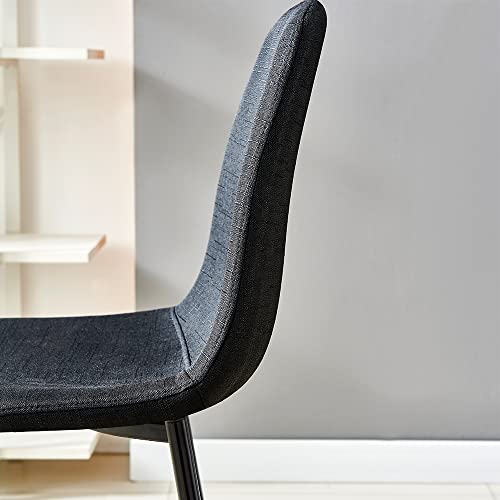 Ids Home Dining Chairs Set Of 4, Mid Century Modern Fabric Side Chairs, Upholstered Armless Curved Back With Metal Legs, Chic Kitchen Decor/Living Room Furniture Accent - Black #TOP5