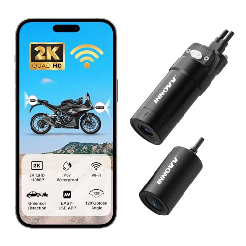 INNOVV K6 Motorcycle Dash Cam Dual Channel QHD 2K+1080P, IP67 Waterproof Mini Motocam with Wi-Fi, 120°Golden Angel, G-Sensor Detection, Support 256GB