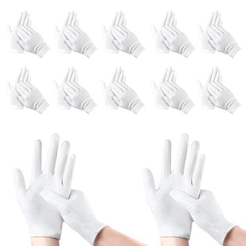 24 Pcs White Cotton Gloves – Premium Soft Stretchable Gloves for Jewelry Handling, Weddings, Serving & Moisturizing – One Size Fits Most, Ideal for Sensitive Hands & Formal Events