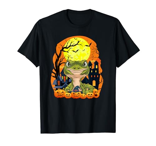 Gecko With Pumpkins Funny Scary Halloween Party T-Shirt