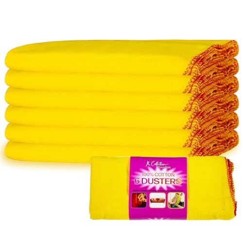 K Collection XL Yellow Dusters 100% Cotton Lint-Free & Reusable - Extra Large Jumbo Cleaning Cloths (40x50cm) Multipurpose for Car Home Polishing & Dusting - 6 Pack