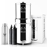 3.25 G | Gravity Water Filter | NSF Certified | AISI 304 Stainless Steel Countertop Water Filter | 2 Carbon Filters | Steel Spigot | Manual Install | No Electricity or Plumbing Required | Portable
