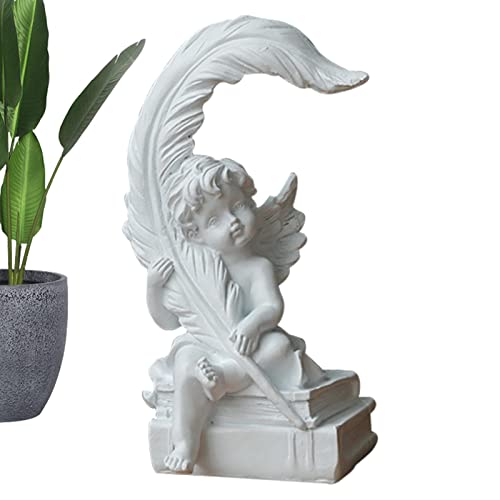 HAMAGI Petites Figurines d'ange - Figurine Ange Feuille - Statue d'ange Gardien avec des Cadeaux d'anges en résine Blanche d'aile pour Le Salon