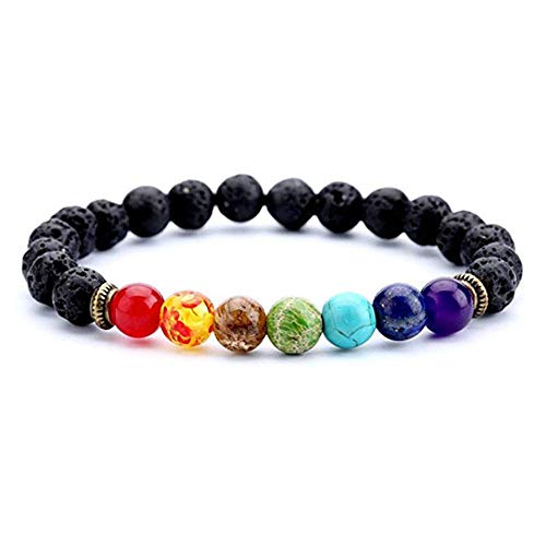 BEUU Bead Chakra Bracelet 7 Chakras 8mm Lava Stone Anxiety Bracelet Essential Oil Diffuser Stone Yoga Beads Bracelets Meditation Relax Healing Aromatherapy Bangle for Men Wonmen Kids