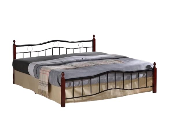 Metal Frame Bed with Wooden 4-Legs Dimension 190x180 Centimetres (Brown)