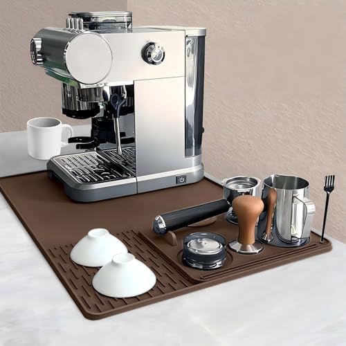 Cadetian Silicone Coffee Mat, 23"x17" Bar Mat for Countertops Coffee Maker Espresso Machine, 2 in1 Coffee Maker Mat for Kitchen Counter, Anti-Slip, Heat Resistant Drip Pad for Dinner Plates, Brown by Cadetian - Used condition - US$12.79